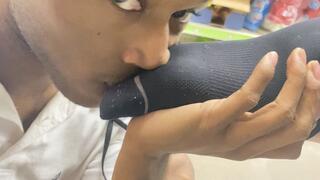 Black socks nike slides sniffed