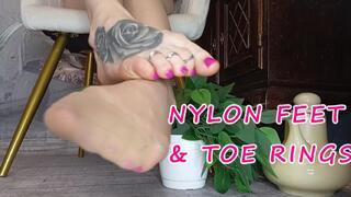 Lady Angela nylon feet and toe rings