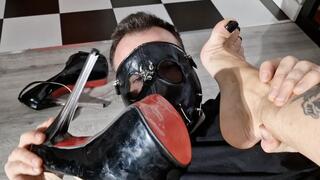 high heels lady thickness bbw feet worshipper slave training foot black masked obey under her ebony food humiliation role foot goes on