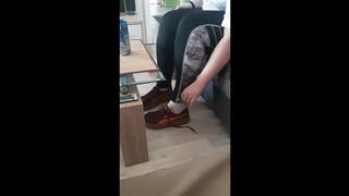 OLD CLIPS: Jule test her heavy Puma Plateau Sneaker unknown on my Cock - 2