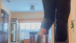 Feet Up exercise video in panties and a t-shirt