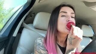 She filling belly while riding fast mp4