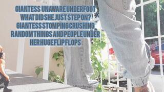 HD Giantess unaware underfoot What did she just step on? Giantess stomping crushing random things and people under her huge flip flops