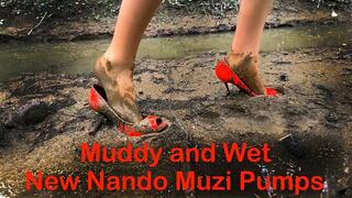 Walking in Nando Muzi Heels on Muddy Road, High Heels Sinking in Mud, High Heels Ruining