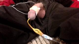 Orgasm wearing snowsuit using estim device with Foley Catheter inserted