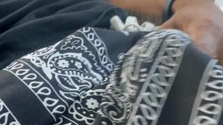 Skinny guy edging big black dick with cumshot