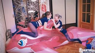 Q953 Cosette and Stasia seductively ride and deflate huge pink Orca nonpop - 1080p