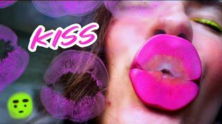 Naughty magenta lipstick kiss + Spit Fetish Kissing