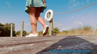 On the dock at the Clothing optional resort stretching and flexing in sheer Leohex