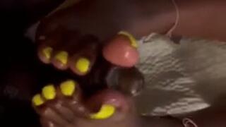 Ebony Yellow Toes On Hard Cock!!!
