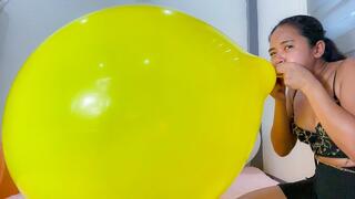 Sexy Stella Senually Blows To Pop yoir BIG Yellow Tuftex 17 Inch Balloon