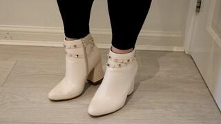 Custom Request Toe Tapping for 8 minutes in cute white ankle boots and leggings