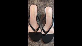 Fathers Day 2020 as Deb Wears Her Blue Denim Skirt & Black Cum Filled Nanette Lepore Danni Spiked Heel Flip Flop Sandals & Fucks Hubby In Them Afterwards 4