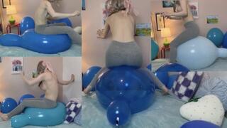 Pushing 4 Big Blue Balloons to the Limit (Sit Pop)