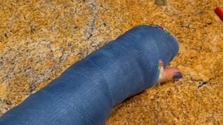 Close ups and detail of my decorated thick, blue arm and hand cast