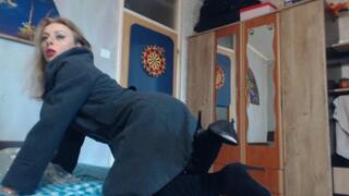 teasing you with my trench coat and high heels latex boots