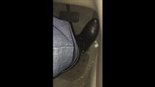 Hot Sweaty Cum Filled Black High Heeled White Mountain Boots Pedal Pumping & Driving with Tucked Jeans & Dirty Soles