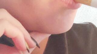 Morning cigarette with big close focus on mouth