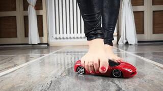 STELLA - RC toy car ferrari crush barefoot and in platforma sandalas - crush fetish giantess
