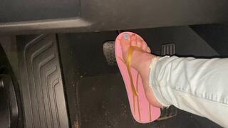 Employee tells her boss how to jerk off while she drives his car in flip flops