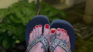 Tattoed Feet Wiggling out of my flip flops