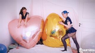 Q956 Cosette and Stashia ride and sitpop two huge mylar hearts - 1080p