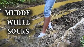 SweetLana in Knee High White Socks in Mud, White Socks in Mud, Wet Socks, Girl under Rain
