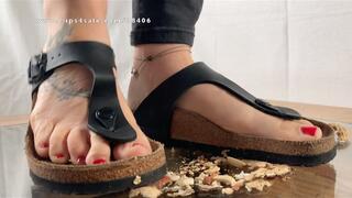 A crushing experience in Birkenstock Gizeh Sandals - Peanut crush, Upskirt POV and underglass views