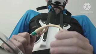 Braced foley catheter draining me masturbating to orgasm