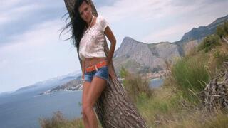 851 brunette Ema Black in nature masturbate