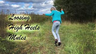 Walking in one shoe, losing high heels mules, losing shoe walking, lost high heels mules