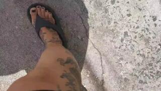 Walking in flip-flops on a hot sunny day