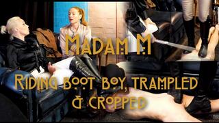 Riding Boot Boy, punished, whipped, cropped, and harshly trampled, featuring Miss Ruby Marks