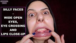 SILLY FACES - WIDE OPEN EYES, EYE CROSSING AND LIPS CLOSE-UP (Video request)