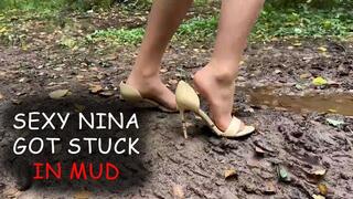 Sexy Nina in Massimo Renne High Heels in Mud, high heels stuck in mud, high heels ruined in the forest