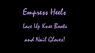Empress Heels Lace Up Knee Boots and Black Leather Nail Gloves SQ-mp4