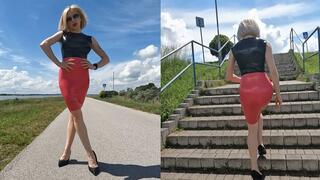 Katay oiling latex and walking outdoors
