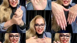 Hand worship - Beautiful and soft hands - Long hands, Long fingers, Palms of hands, Hands upside down, Applying cream on hands, Veins on hands, Long shiny nails, Long blonde hair, Heavy makeup, Glasses