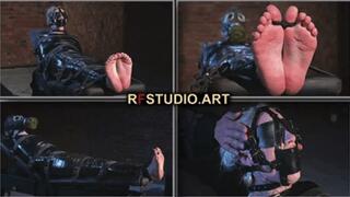 Astrid Deprived in Tight Wrapping with Harness Ball Gag and Gas Mask - Intense Bastinado (FULL HD MP4)
