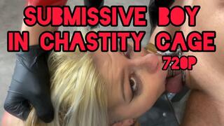 Submissive boy in chastity cage has chance to cum [720p]
