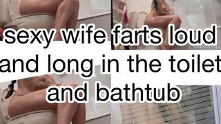 sexy wife farts loud and long in the toilet and bathtub