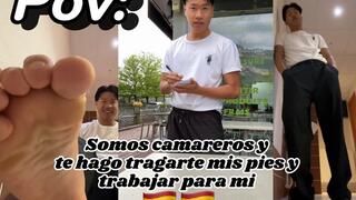 POV : somos camareros y te hago chuparme los pies y trabajar por mi