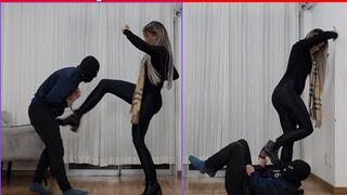 SEXY Queen Lytta Kicks with the tip and sole of her boot hard Because her slave took long to pay for her nails - BALLBUSTING -FEMALE DOMINATION - FOOT DOMINATION - FEMDOM - CBT - HUMILIATION - FOOT SLAVE - BOOTS -