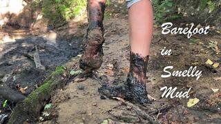 SweetLana walking barefoot through deep mud and smelly puddles, barefoot in mud, muddy feet