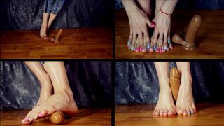 Footjob with oil on huge dildo! Foot fetish, bare feet, close ups, oil !