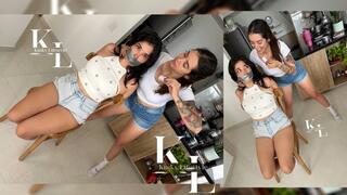 Luana Tried Stealing Simona's Make Up (Duct Tape Gag, Rope Bondage, Chair Tied, Role Reversal, Jean Shorts, White Tshirt, White Crew Socks)