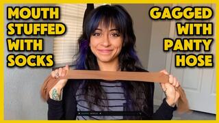 Mouth Stuffed with Socks and Gagged with Pantyhose