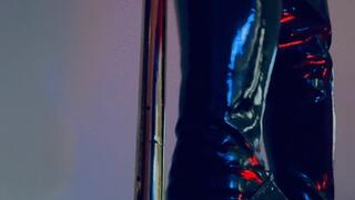 Pole dancing with nylon dress and latex heels