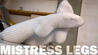 Goddess Foot Teasing In Cute White Knee Socks On The White Table (MP4 4K)