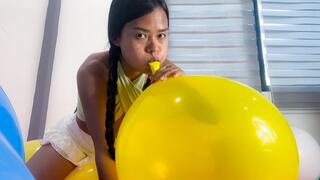 Sexy Camylle Blows To Pop Your BIG Yellow Balloon With Her Hair in Braids